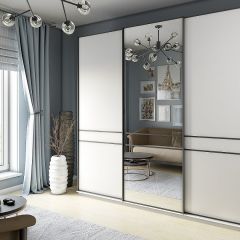 Шкаф-купе 2100 серии SOFT D5+D4+D5+B22+PL3 (по 2 ящика лев/прав+2штанги) профиль «Графит» в Екатеринбурге - mebel24.online | фото
