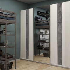 Шкаф-купе 2250 серии SILVER S4+S1+S4 B22+PL4 (по 2 ящика лев/прав+F обр.штанга) профиль «Серебро» в Екатеринбурге - mebel24.online | фото