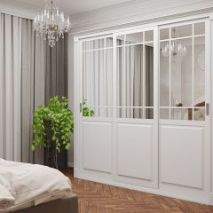 Шкаф-купе 2450 серии NEW CLASSIC K5+K5+K5+B22+PL3 (по 2 ящика лев/прав+1 штанга+1полка) профиль «Капучино» в Екатеринбурге - mebel24.online | фото