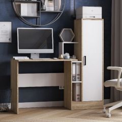 Стол компьютерный СКМ-2 ЛДСП Белый/Дуб сонома в Екатеринбурге - mebel24.online | фото 1