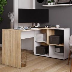 Стол компьютерный угловой СКМУ-4 Белый/Дуб сонома в Екатеринбурге - mebel24.online | фото 1