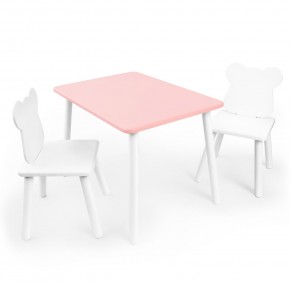 Детский комплект стол и два стула «Мишка» Rolti Baby (розовый/белый, массив березы/мдф) в Екатеринбурге - mebel24.online | фото