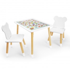 Детский комплект стол и два стула Мишка Rolti Baby с накладкой Алфавит (белая столешница/белое сиденье/береза ножки) в Екатеринбурге - mebel24.online | фото