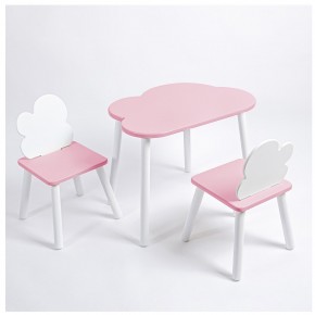 Комплект детский стол ОБЛАЧКО и два стула ОБЛАЧКО ROLTI Baby (розовая столешница/розовое сиденье/белые ножки) в Екатеринбурге - mebel24.online | фото 1