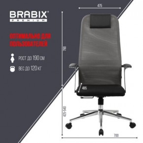 Кресло офисное BRABIX PREMIUM "Ultimate EX-801" хром, плотная двойная сетка Х2, черное/серое, 532918 в Екатеринбурге - mebel24.online | фото 5